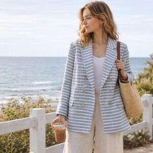 J Jill Womens Modern Spectator Blazer Size XL Striped Jacket Coastal Nautical